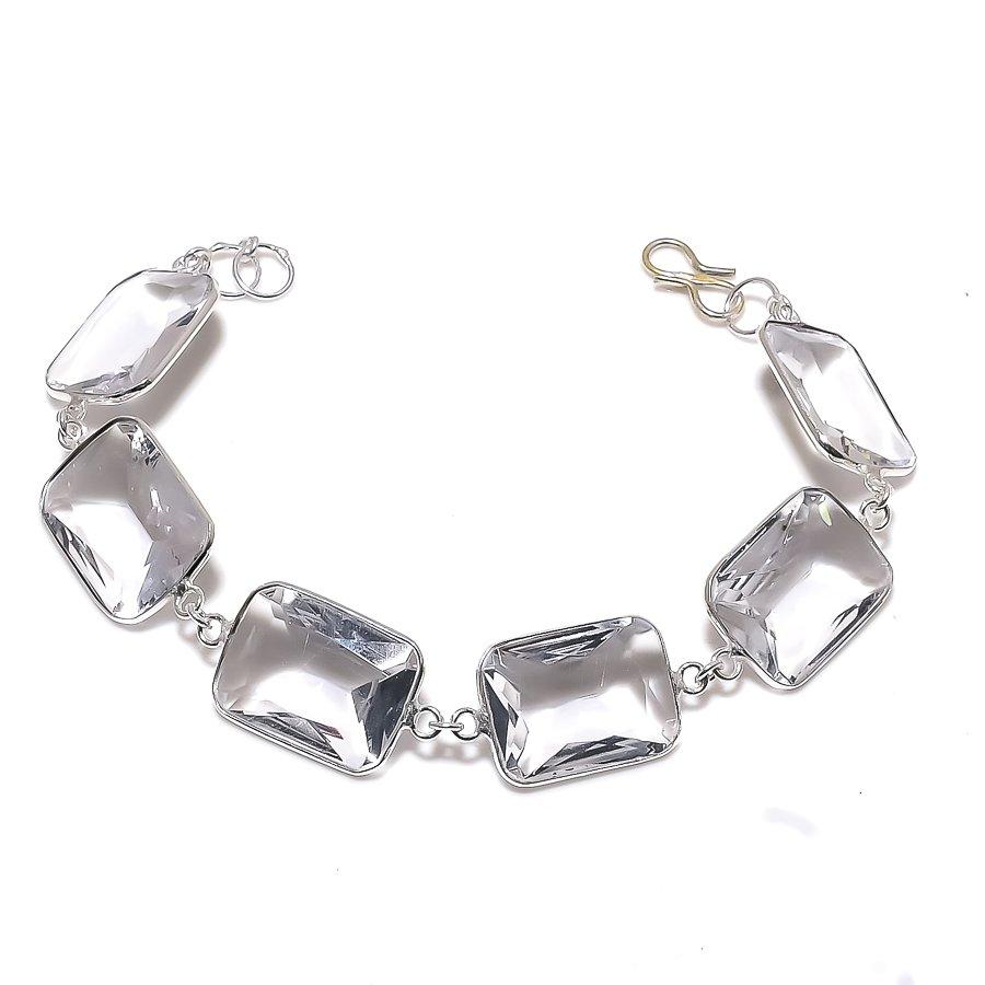 

Браслет ручной работы из стерлингового серебра 925 пробы с натуральным белым топазом 7-8 дюймов M6b89