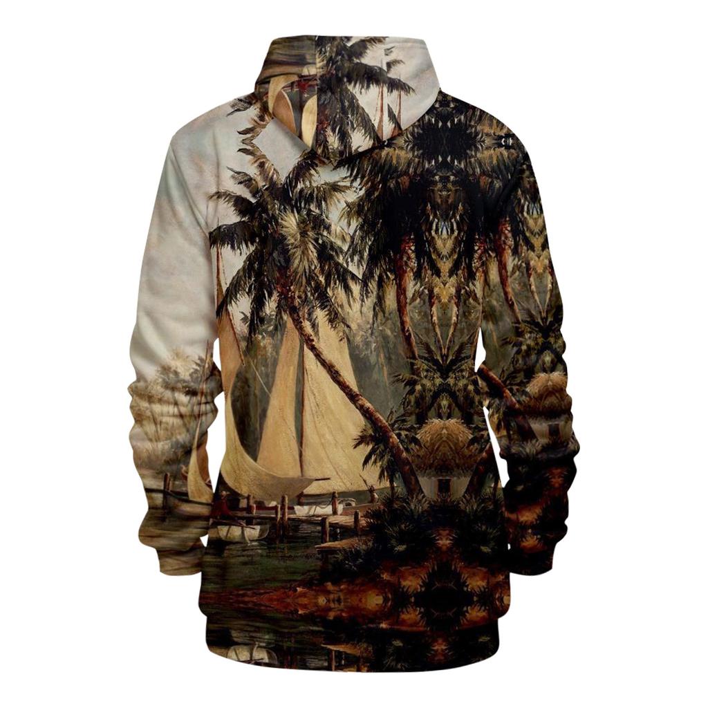 Volný pánský a dámský svetr s dlouhým rukávem a kapucí s módním potiskem