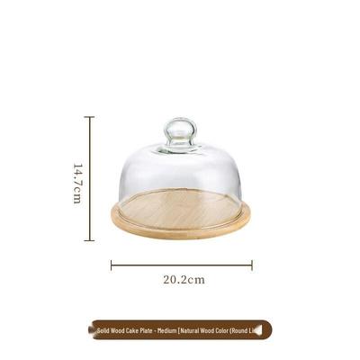 Bamboo Wood Cake Stand with Glass Dome