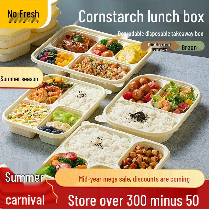 ZISIZ Disposable Corn Starch Compartmented Lunch Box