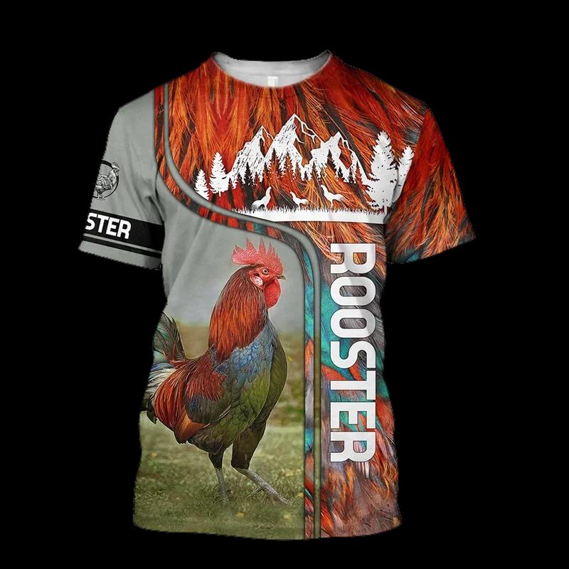 Fighting Rooster 3D Printed Round Neck T-shirt for Men, Fashionable Short Sleeved Pullover, Casual Street Harajuku Tops