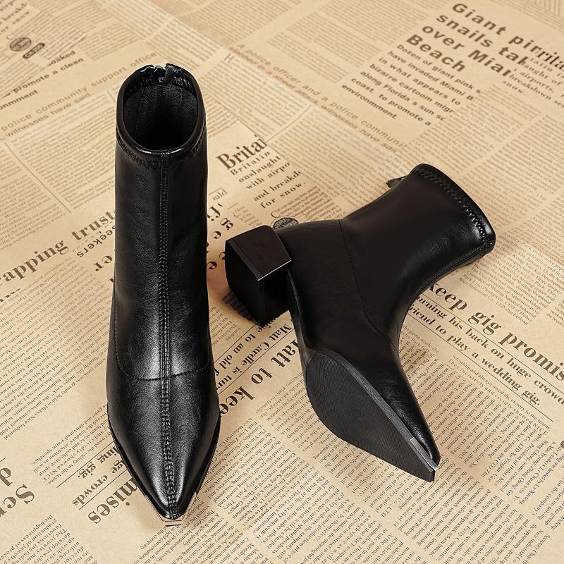 2025 Autumn Winter Fashion Pointed Toe Ankle Boots Women Concise Thick Heels Shoes Street Style Party Short Botas Mujer