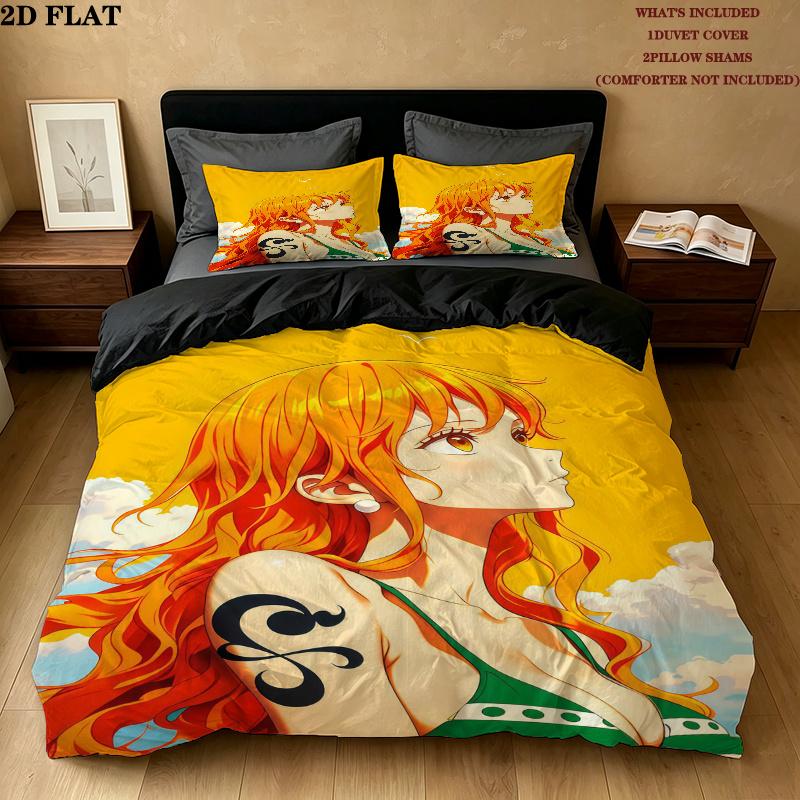 Nami Pattern Bedding Quilt Set Quilt Cover Pillowcase Home Birthday Gift(1 * Duvet Cover + 2 * Pillowcase, Without Core)