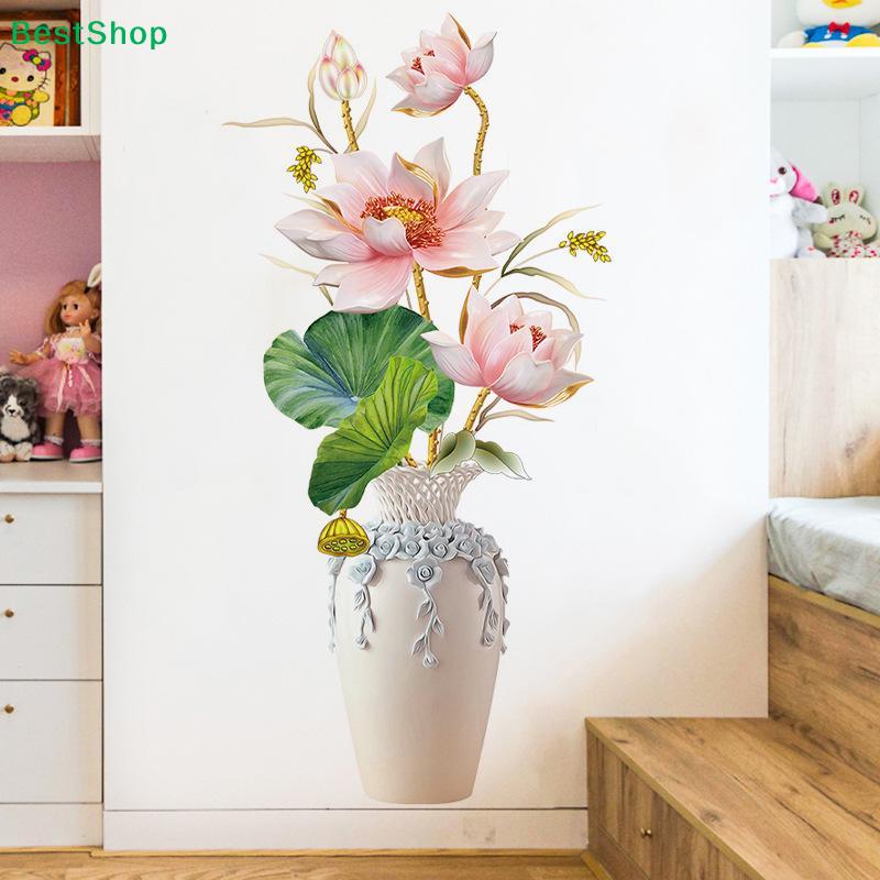 3D Lotus Flower Vase Wall Stickers,Removable Floral Wall Decals for Living Room,Bedroom,Home Decor,Peel and Stick Art Murals