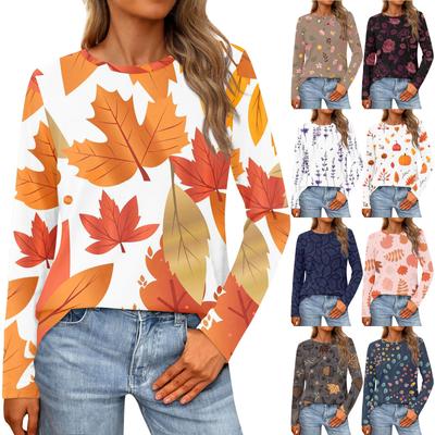 Women's Loose Casual Casual Long Sleeve Round Neck Collar Solid Color T-Shirt Top