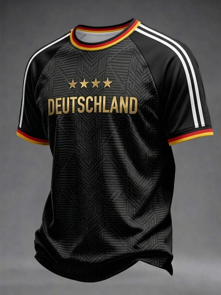 German football jersey, cool sports print fashion black sports top