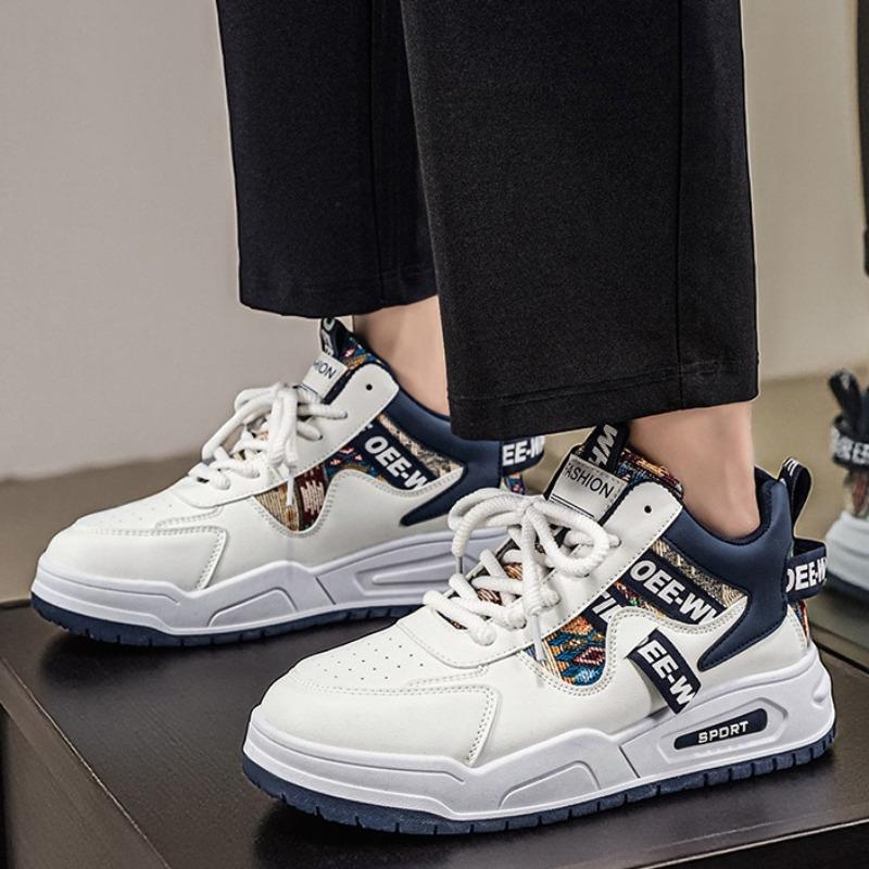 Men High Top Breathable Leather Platform Sneakers, Versatile Height Increasing Casual Skate Board Shoes