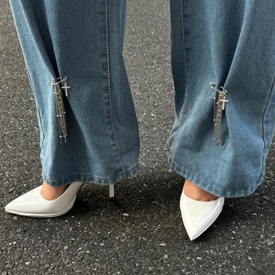Simple Cross Tassel Brooch Detachable Button Clasps Trouser Leg Decorative Brooch Tassel Adjustable Jean Fit Tighten Buckle