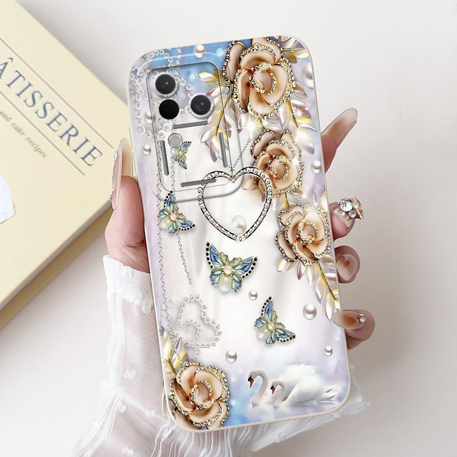 Für Vivo V30 V2318 Hülle V30 Pro V2319 Cover Beliebte Blumen Schleife Weiche Flüssigsilikon Handyhüllen Für Vivo S18 Pro V 30 Fundas