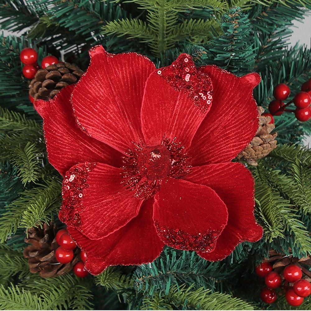 2 Pcs Three-layer Gold Powder Simulated Flowers Flower Fake Flower Ornaments Christmas Tree Decor