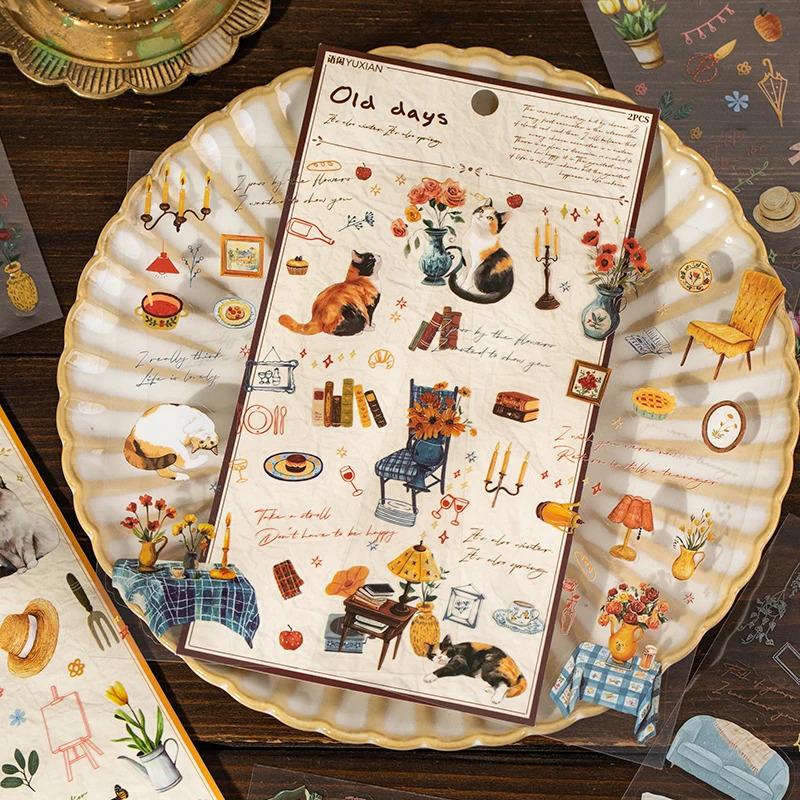 Cute Aesthetic Flower Cat Stickers For Scrapbooking INS Style Planner Decor DIY Junk Journaling Craft Supplies