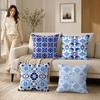 Blue Tile Pattern Cushion Cover Silky Short Plush Invisible Zipper Dustproof Sofa Pillow Case For Home Decor
