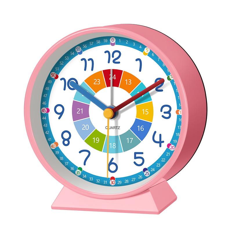 Early Education Desk Clock Needle Display Quartz Alarm Clock Silent Sweep Movement Silent Walking Soft Night Light Metal Frame