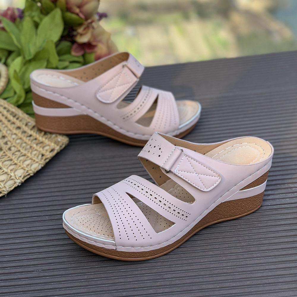 Women'S Slippers Booties Women'S Summer Open Toe Leather Slope Heel Sandal Slippers Casual Comfortable Outdoor Womens Slipper