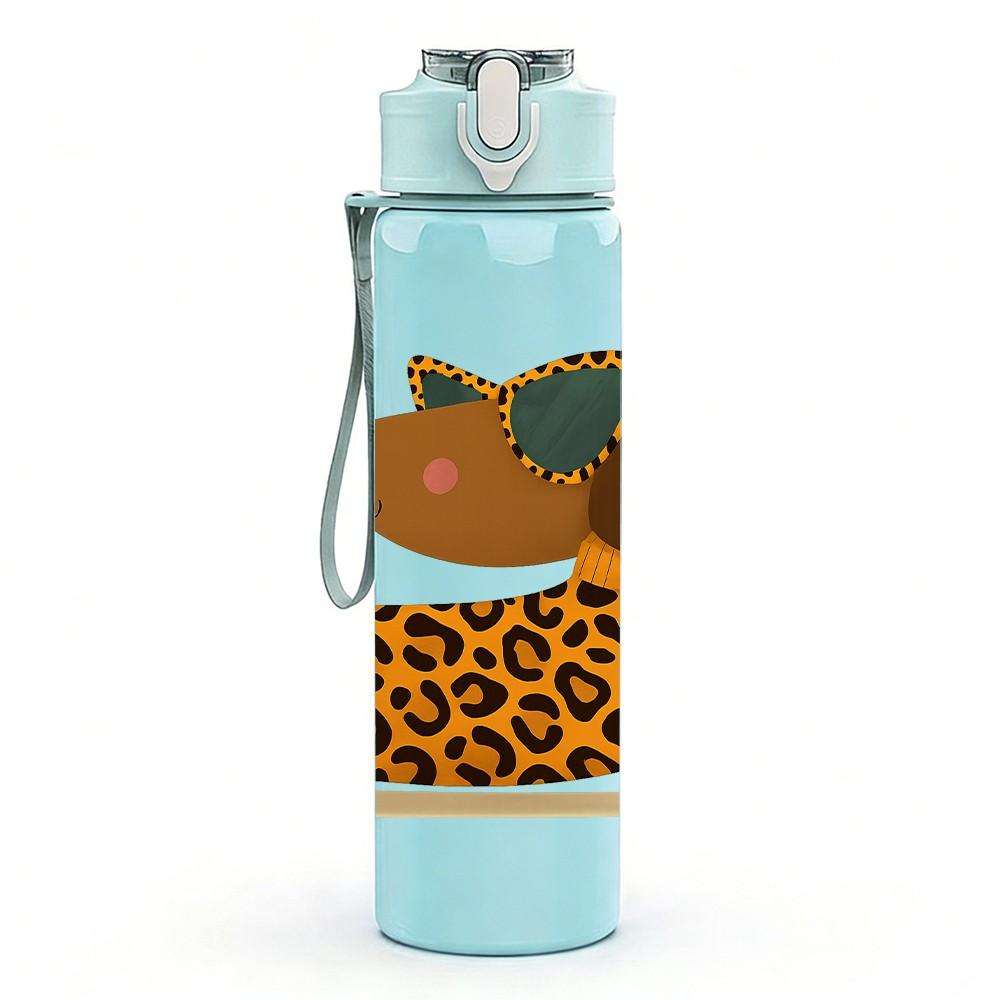 1PC Leopard Print Dachshund Dog 750ml Color Plastic Sports Water Bottle Leakproof Flip Straw Lid Suitable for Sports Office Home Use