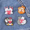 4PCS Cartoon Animal Heart Lovers Enamel Pin Creative Penguin Cat Rabbit Fox Metal Brooch Badge Backpack Clothing Hat Accessories