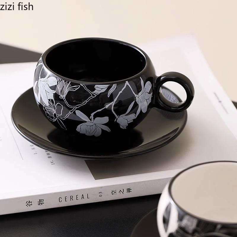 Vintage Floral Pattern Ceramic Mug Dish Set Afternoon Tea Coffee Cup Milk Cup Juice Cup Home Breakfast Cups Tea Cups Water Cups