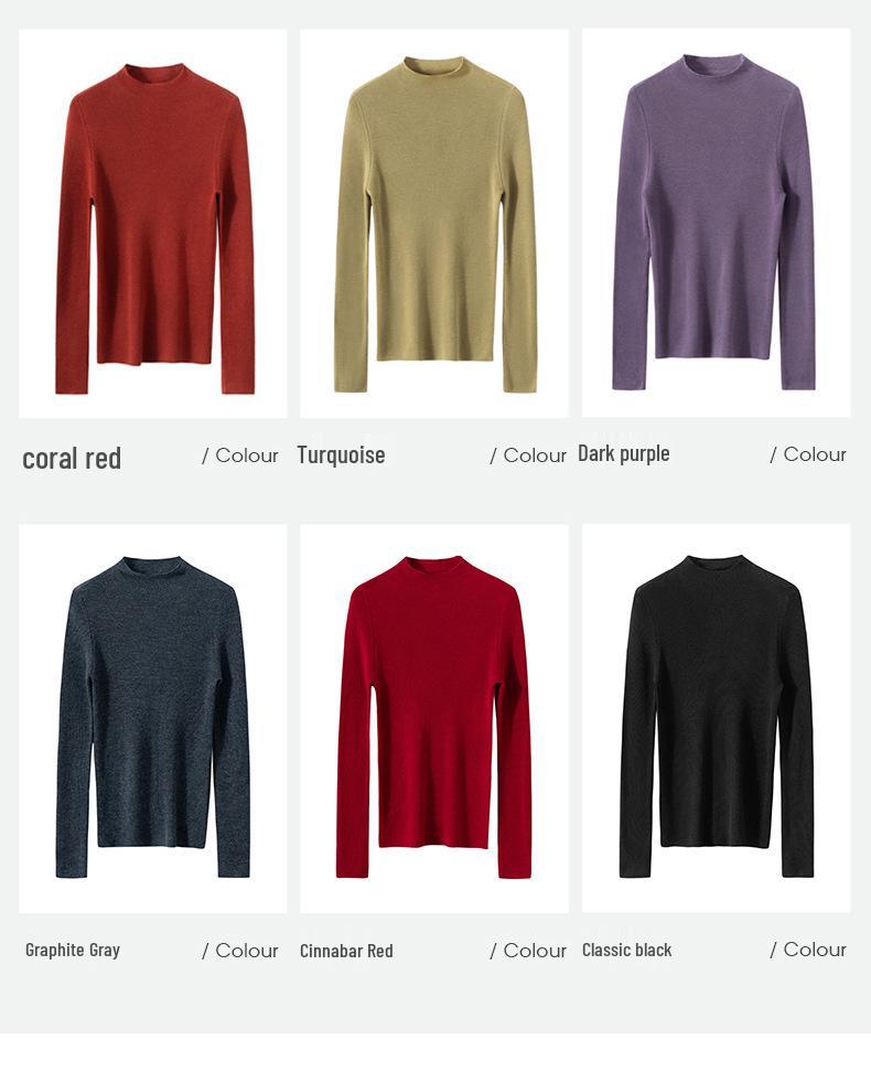 Women's Slim Fit Pure Wool Knit Pullover - Soft, Skin-Friendly, Long Sleeve Base Layer for Autumn/Winter