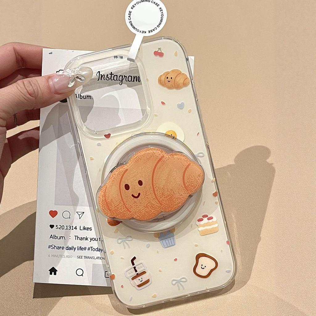 Ins Wind Bull Horn Magnetic Bracket for Apple 16Promax Phone Case for IPhone 17/14 Women 13 Autumn/Winter