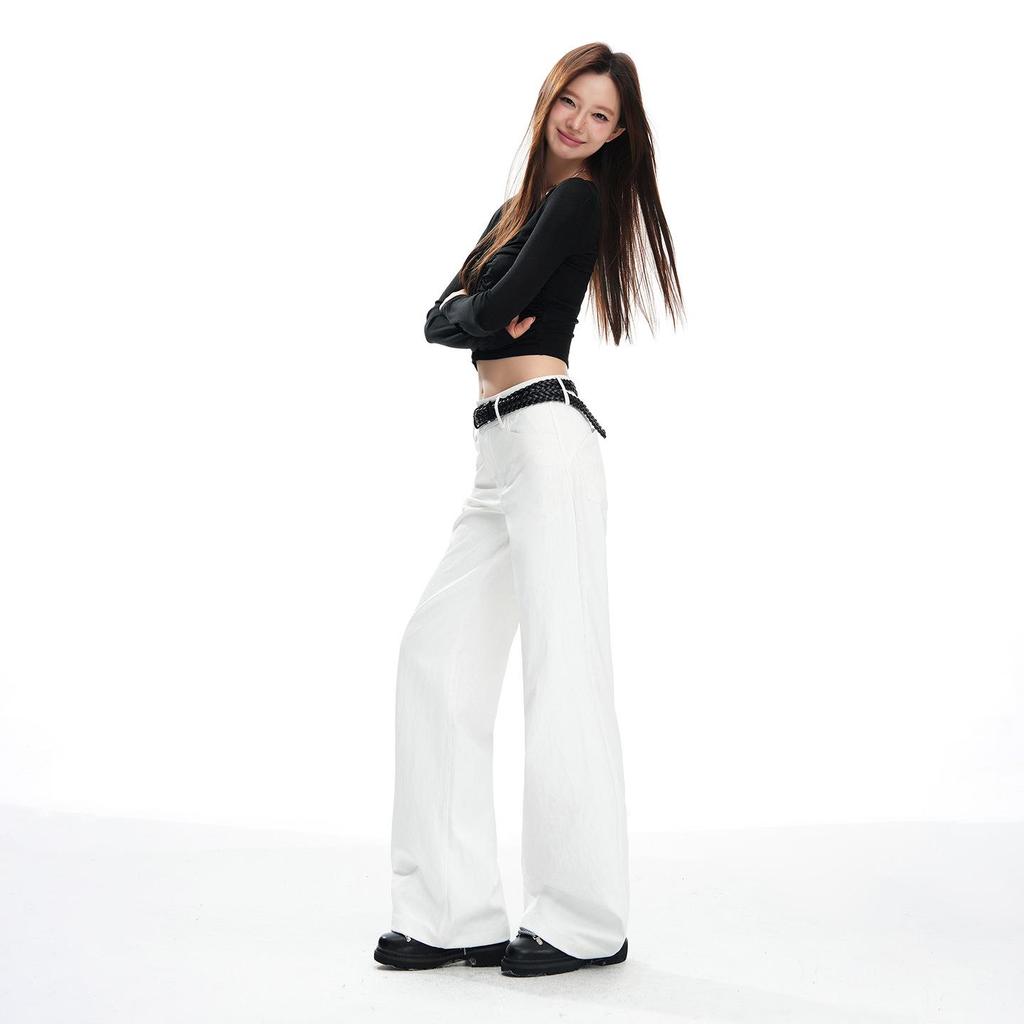 2026 Spring Slim-Fit American Style High-End Floor-Length Suit Pants - Black & White, Mid-Low Waist, Non-Clingy, Slimming Design
