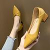 Retro Pointed Thick Heel High Heels Summer Niche Solid Color Non-slip Single Shoes Outer Wear Heightening Shoes