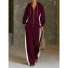 Damen 2-teiliges Freizeit-Set Winter 2026: Color-Block Kapuzen-Reißverschluss-Sweatshirt Weit geschnittene Hose
