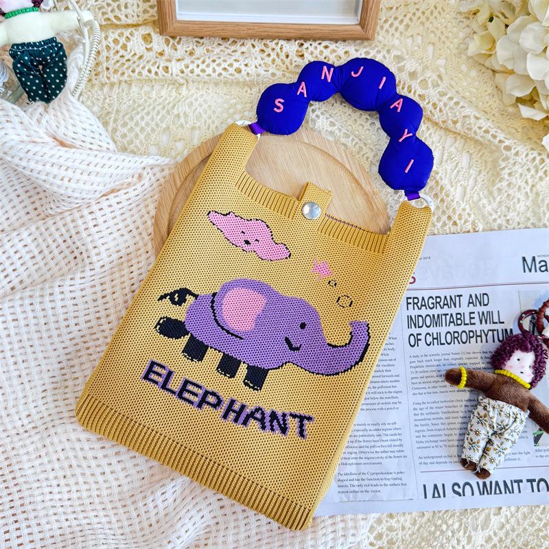 Ins Original Knitted Mobile Phone Bag, Convenient Storage, Student Cute Cartoon Messenger Bag