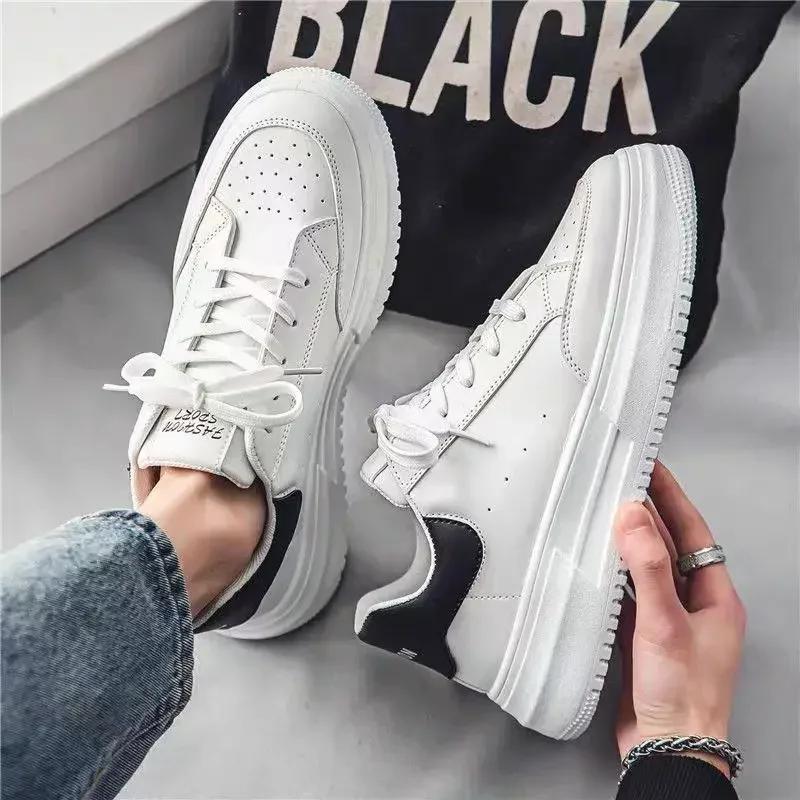 Men White Flat Sneakers  New Trend Leather Breathable Sports Shoes For Men Tenis Shoes Spring Autumn Low-top Board Sneakers