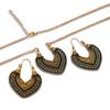Vintage Ethnic Gold Color Drop Earrings Necklace for Women Heart Shape Statement Earrings Bohemian Rope Wrap Zircon Bijoux