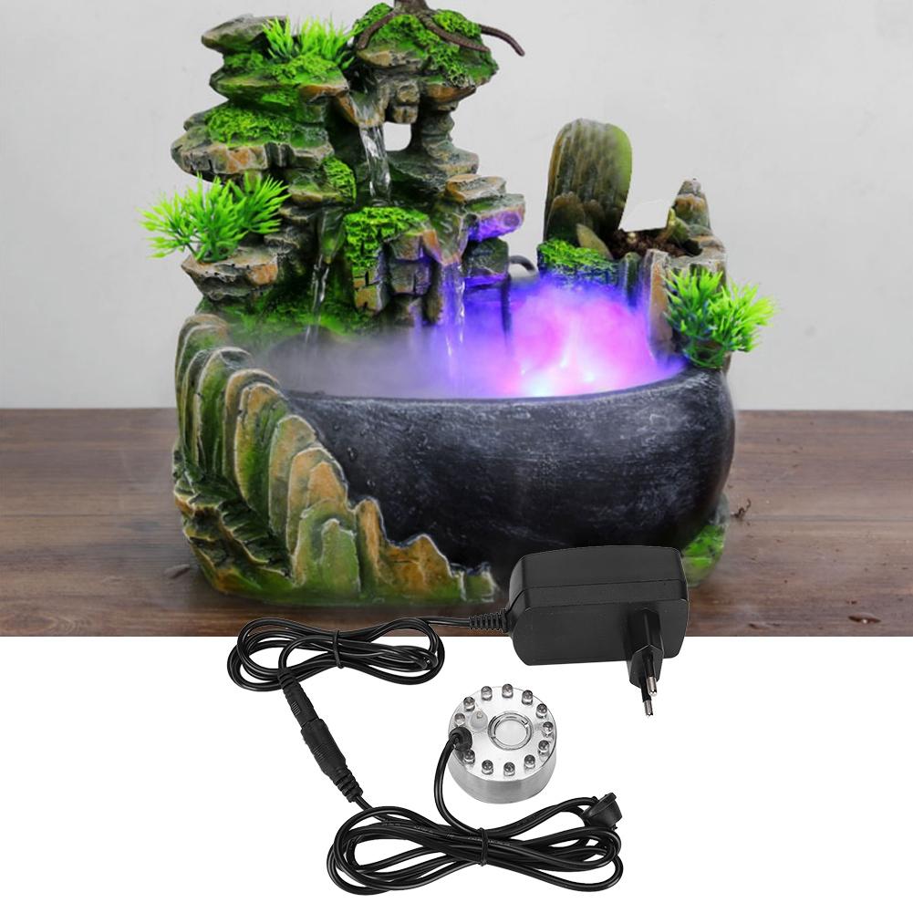   Water Fountain Ornament Mist Fog Maker Atomizer with 12 Lights Landscape Decoration