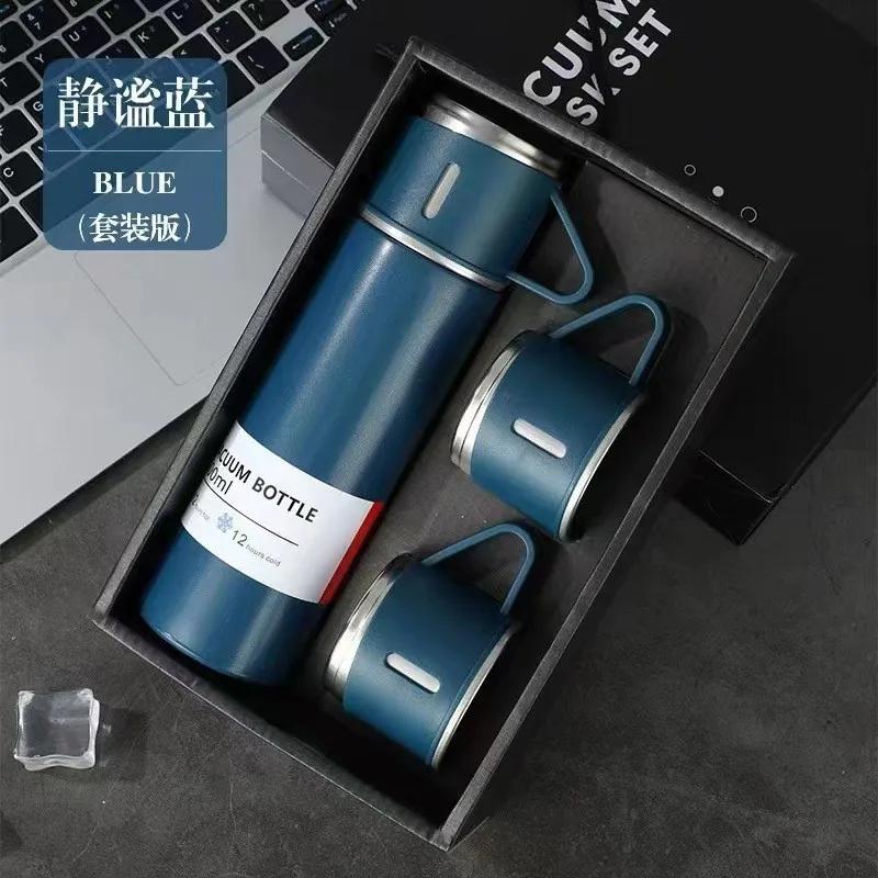 500ml One Cup Three Lid Stainless Steel Insulated Bottle Business 304 Large Capacity Thermos High End Gift Box Set Water Cup
