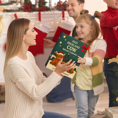 Highlandská kráva Adventní kalendář 2025 Roztomilé ozdoby highlandské krávy 24denní odpočítávání do Vánoc Překvapení Dárky na vánoční stromeček Domácí dekorace