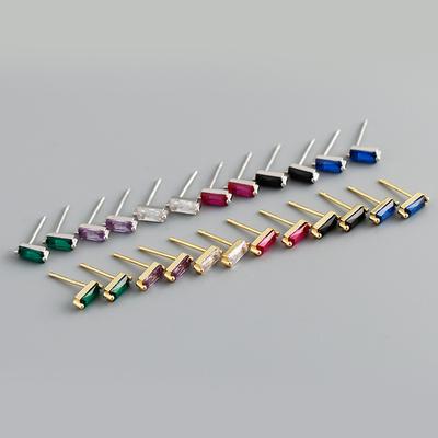 Simple Small Fresh Small Square Multicolor Zircon S925 Silver Stud Earrings Earrings for Women
