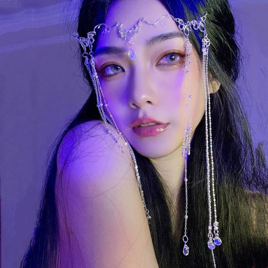 Lanț pentru frunte pentru femei Decor floral cu ciucuri lungi Recuzită de performanță Prințesă Exotică Mireasa Ornament pentru păr Păr