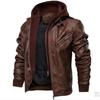 Men's Leather Retro Motorcycle PU Leather Jacket Autumn and Winter Removable Men's Hooded Jacket