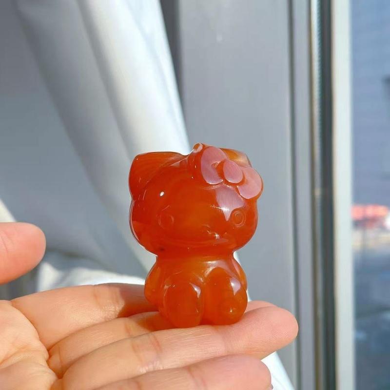 Natural Carnelian Cat Carving Crystal Kitten Figurine Polished Red Agate Animal Statue Healing Reiki Decor Gift  High 5cm