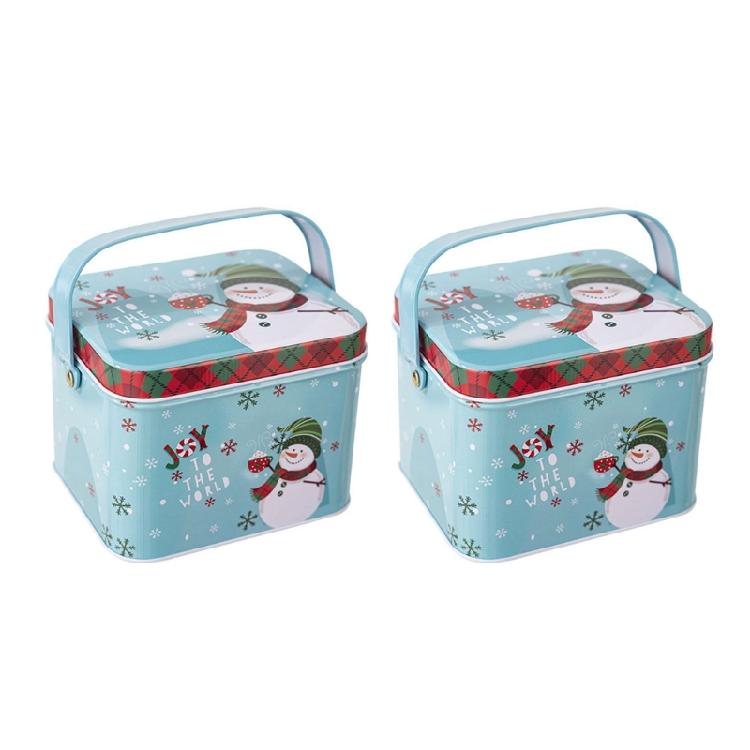 2pcs Decorative Christmas Candy Boxes Handheld Candies Organizers Portable Sweets Tins with Handle for Family Gathering