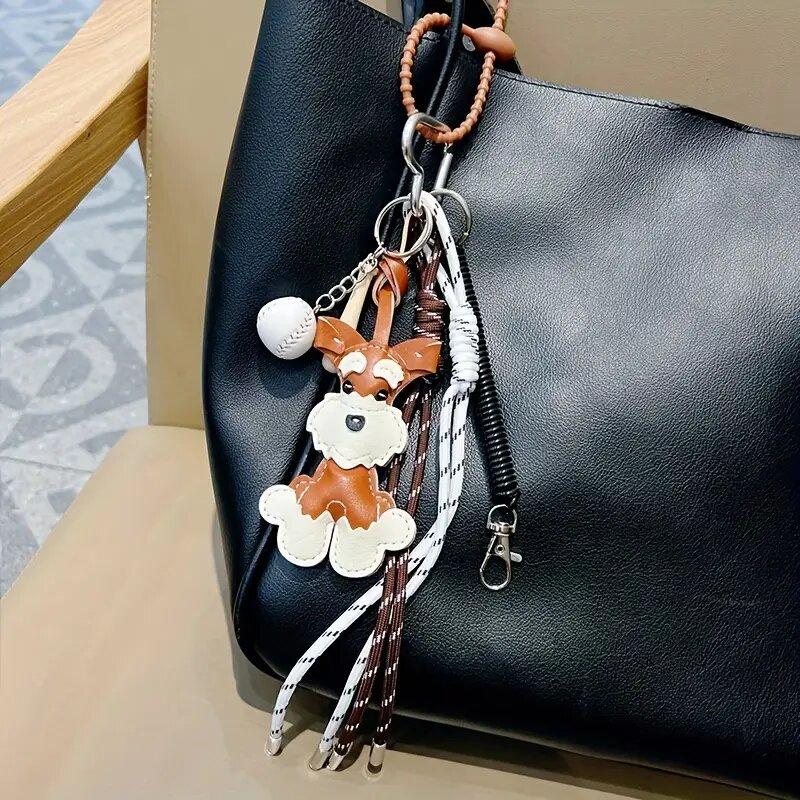 

Cartoon PU Animal Key Chain Cute Schnauzer Keyring For Women PU Leather Dog Puppy Pendant Keychain Backpack Pendant Ornaments