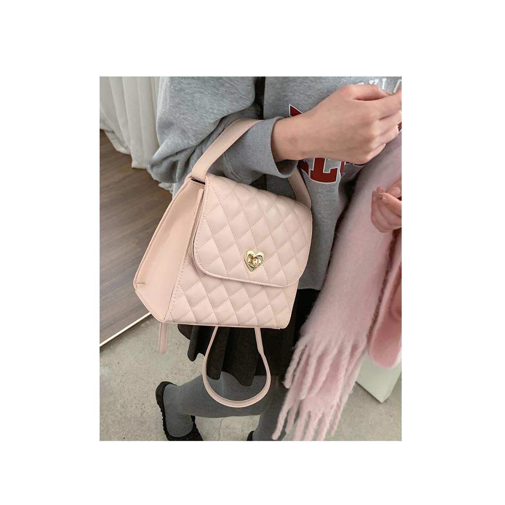 IELGY Korean Version Fashion Pink Diamond Backpack All-Match Simple Backpack