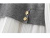 Top in Maglia Color Block con Collo a Volant Stile Coreano Autunno 2025 per Donna