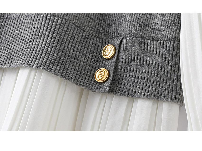 Top in Maglia Color Block con Collo a Volant Stile Coreano Autunno 2025 per Donna