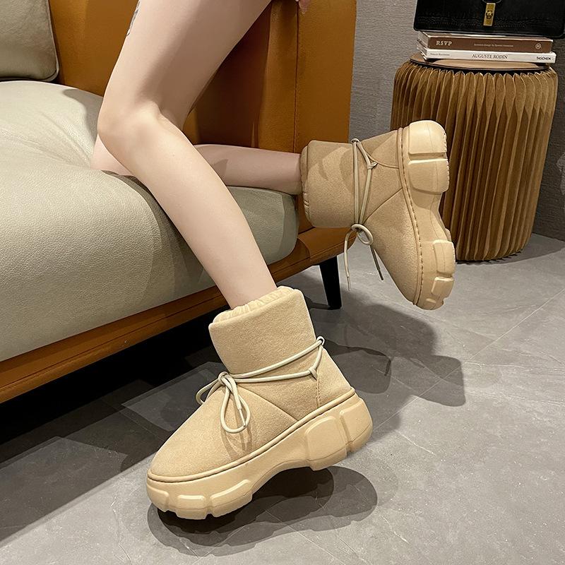 Fashion Women Thickened Plush Fur Warm Thick Bottom Snow Cotton Boots Women Outdoor Solid Color Winter Plush Warm Fluffy Platform Shoes