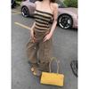 Kumikumi Gyaru Style Set Retro Stripe Tube Top Vest Women Summer Slimming Casual Overalls Two-piece Set
