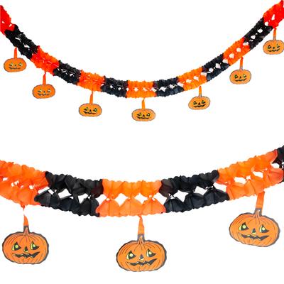 Halloween Paper Garland, Orange and Black, with Pumpkins, 3m