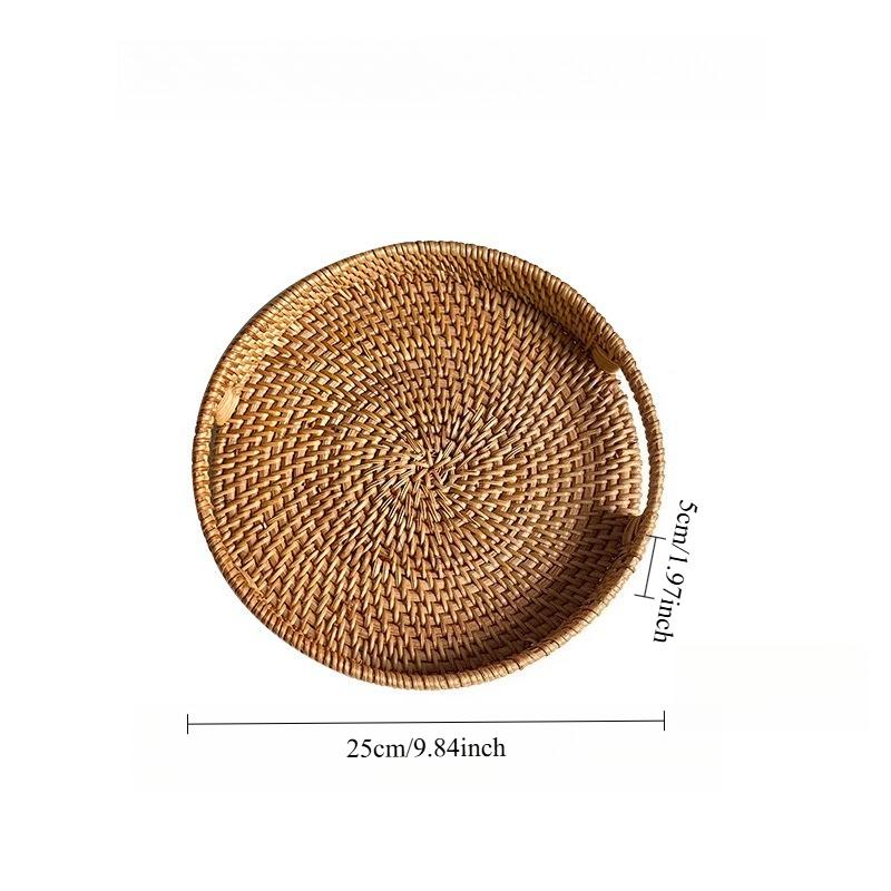 

1pcs Handmade Rattan Woven Storage Basket Fruit/Candy Snack Tray Coffee Bread Dessert Storage Basket for Home Kitchen Organizer