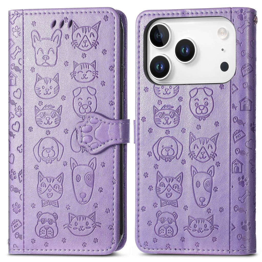 For iPhone 17 Pro Case Flip Wallet Leather Phone Cover with Cute Cat Dog Pattern