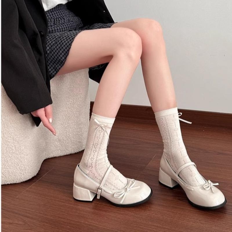 Fashion Women French Ballet Mary Jane Shoes Fashion with Bow Casual Leather Shoes Patent Leather Thick Heel Shoes Sandalias Mujer Verano