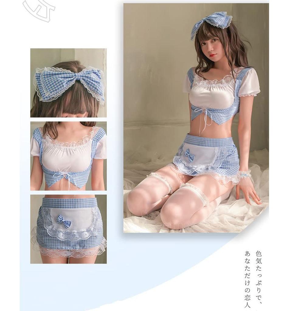 LIKENNY Maid Neat and Lolita Cropped Lovely Short Photo Light Blue Costume, Sexy, Cute, Moe, Stimulating, Clean, Style, Miniskirt, Uniform, Underwear,