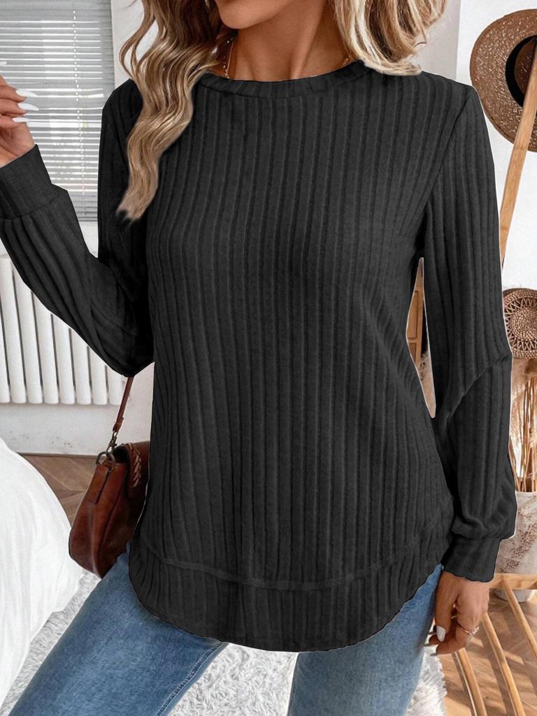 2025 Autumn Women's Long Sleeve Knit Pullover - Solid Color, European American Style, Versatile Round Neck
