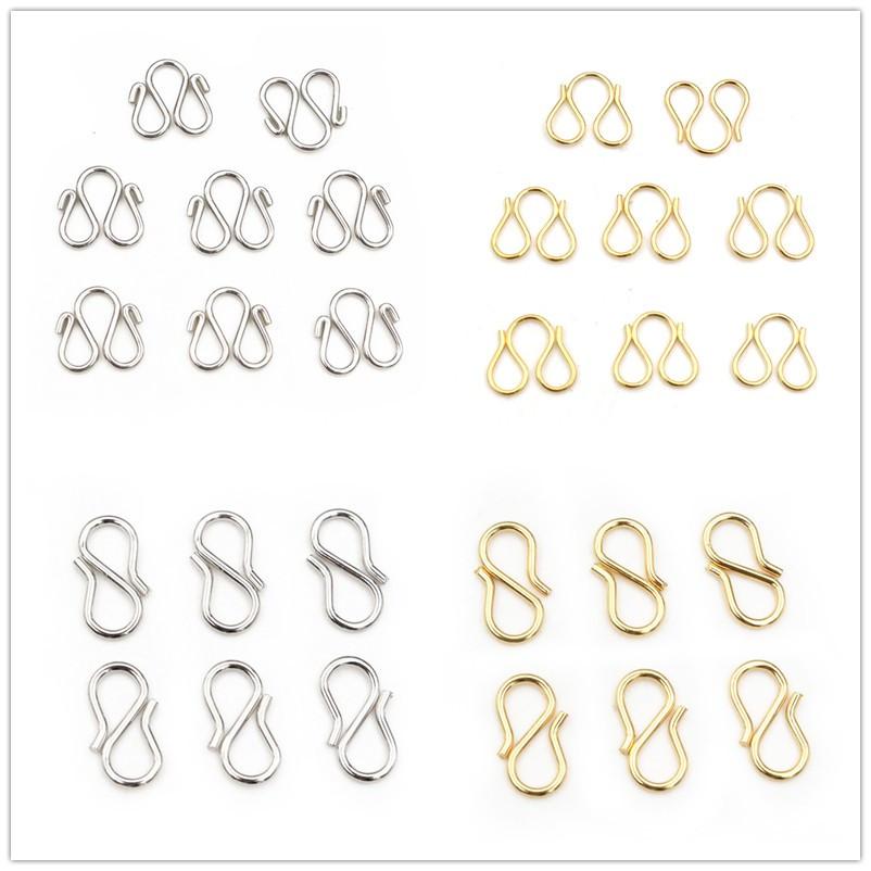 30-50Pcs Stainless Steel Gold Color W/S Shape End Clasps Hooks Chain Connectors For Bracelet Necklace DIY Jewelry Making